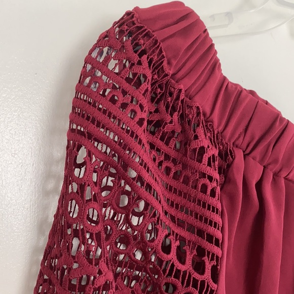 Express Off The Shoulder Burgundy Crochet Sleeve - Picture 7 of 10